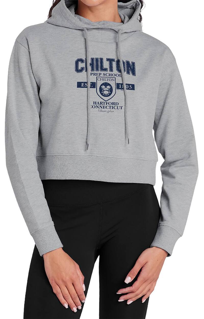 アニメ文字記号 レディース トップス ティーシャツ クロップド パーカー Licensed Character Juniors\u0027 Gilmore Girls Hartford Connecticut Cropped Hoodie Heather Gray 薄墨色