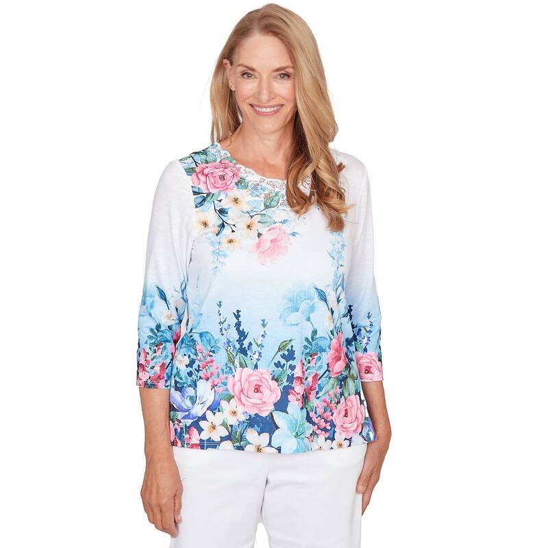 アルフレッド ダナー レディース トップス ティーシャツ 御花柄 スピード競技 御花 Women\u0027s Alfredunner Floralace Top Blue Multi 青碧