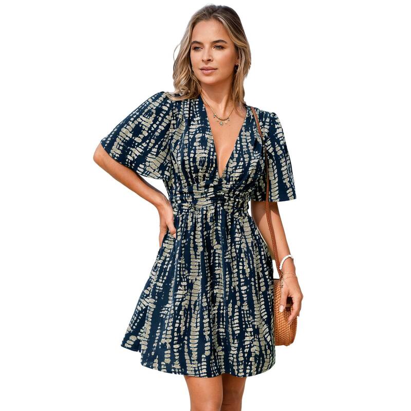 カップシー レディース トップス 衣装 刷り上げる Women\u0027s Cupshe Boho Chic Printed Beach Dress Blue 青み