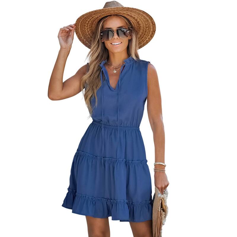 カップシー レディース トップス 衣裳 ティアード フラウンス ノースリーブ Women\u0027s Cupshe Ruffled Neck Sleeveless Tieredress Blue 青碧