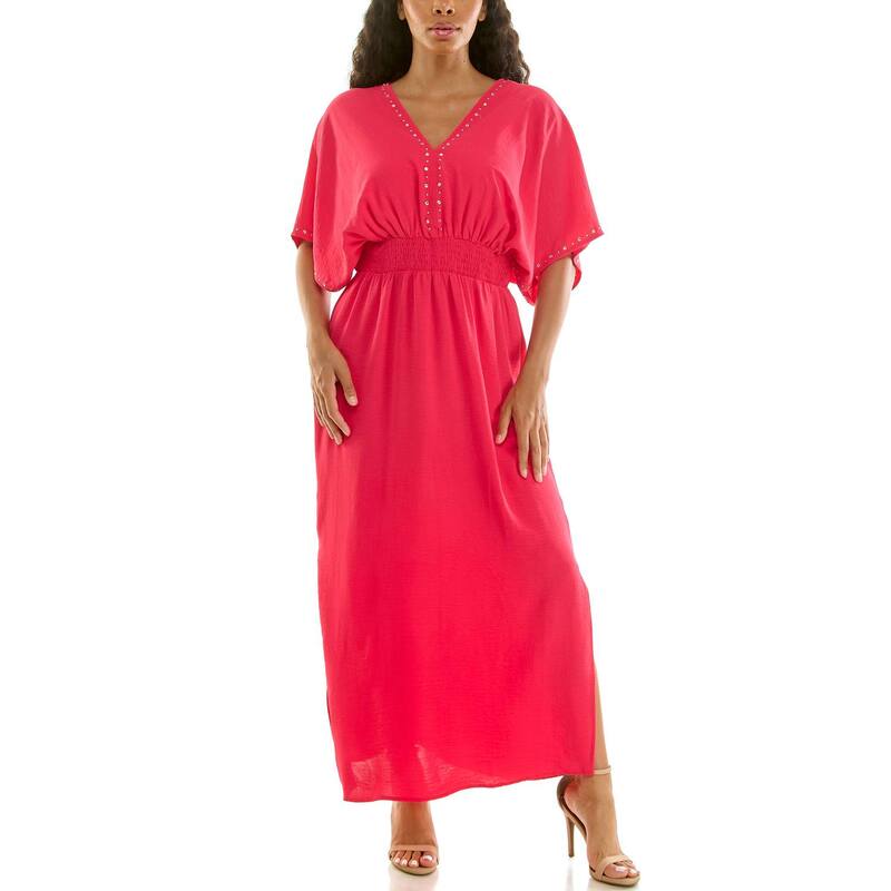ニナレオナルド レディース トップス ワンピース Vネック マキシ Women's Nina Leonard V-Neck Heat Seal Maxi Dress Azalea|ReVida 店