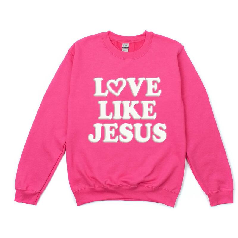 Simply Sage Market レディース トップス プルオーバー 汗水 グラフィック Simply Sage Market Love Like Jesus Heart Bold Puff - Women\u0027s Graphic Sweatshirt Raspberry