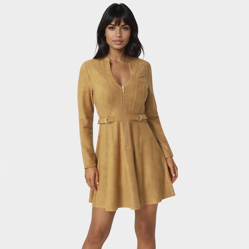 ベベ レディース トップス ワンピース ミニ スエード Women's bebe Fit & Flare Suede Mini Dress Camel キャメル｜ReVida 店
