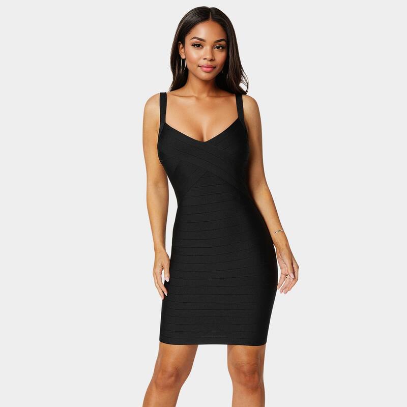 ベベ レディース トップス 衣装 V素っ首 Women\u0027s bebe V-Neck Strap Bandage Dress Black 黒いこと