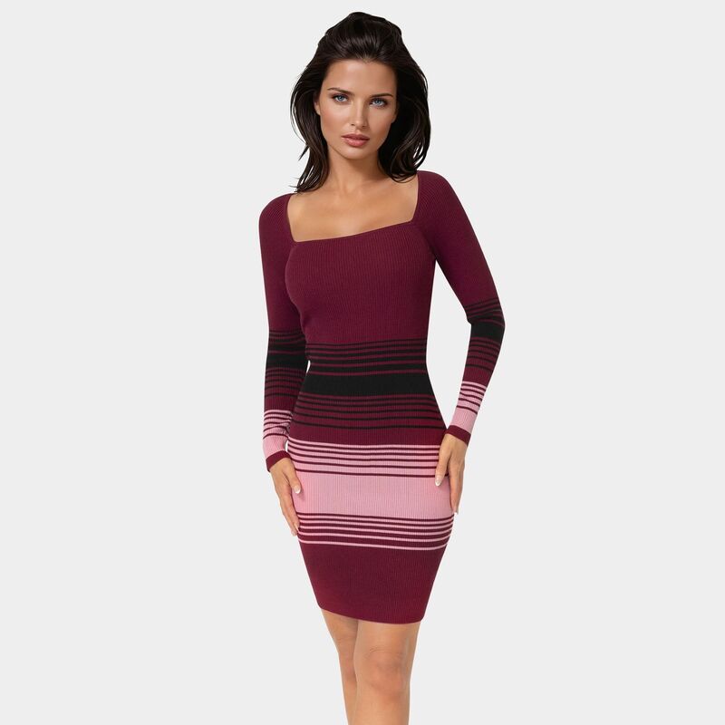 ベベ レディース トップス 衣装 肋筋 スウェーター Women\u0027s bebe Stripe Ribbed Sweater Dress Wine Multi ぶどう酒