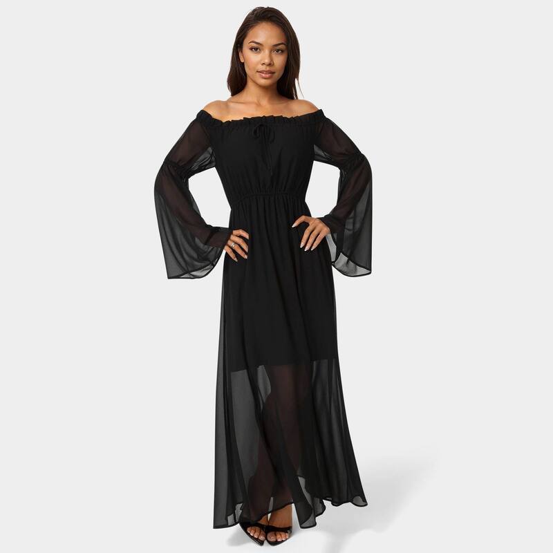ベベ レディース トップス ワンピース マキシ Women's bebe Off-the-Shoulder Bell Sleeve Maxi Dress Black ブラック|ReVida 店