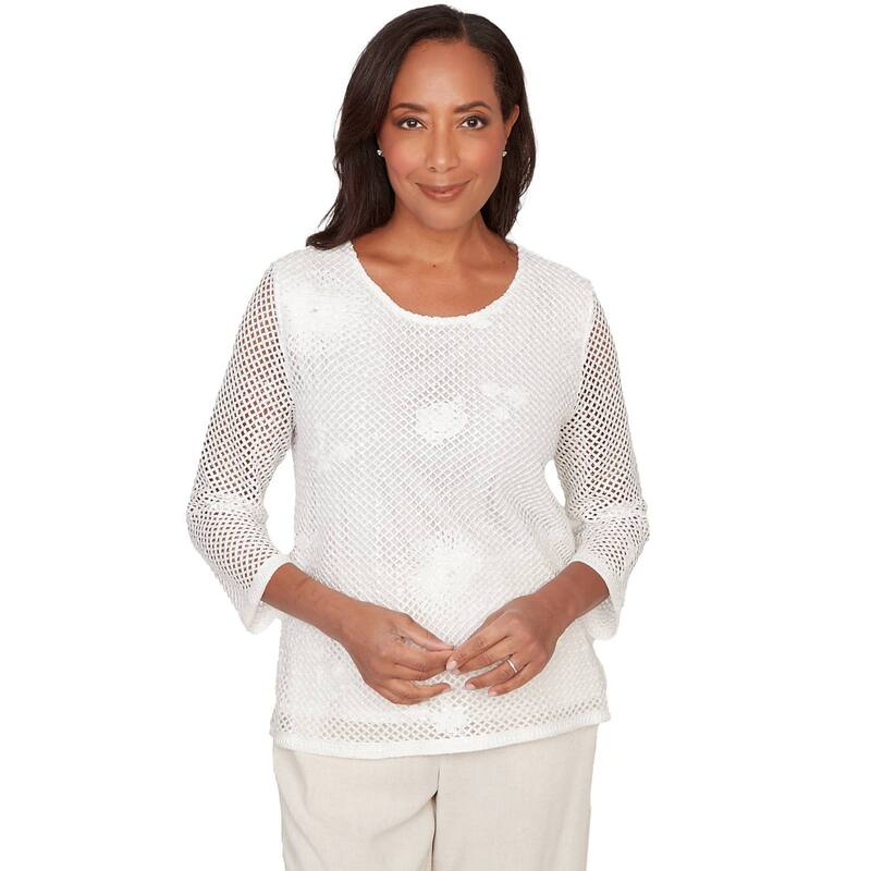 アルフレッド ダナー レディース トップス プルオーバー メッシュ スパンコール Women\u0027s Alfredunner Sequin Mesh Flower Top White 白いこと