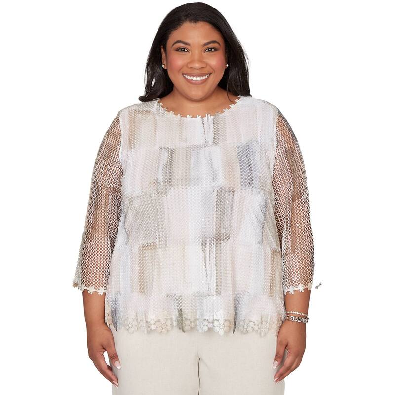 アルフレッド ダナー レディース トップス プルオーバー 足し加える大きさ メッシュ Women\u0027s Plus Alfredunner Neutral Brushstrokes Mesh Top Neutral Multi マルチ色合い