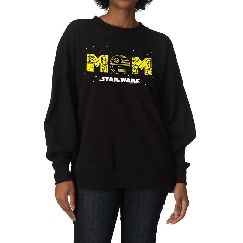 アニメ文字記号 レディース トップス プルオーバー 汗水 フリース Licensed Character Women\u0027star Wars Mom Oversized Fleece Crew Sweatshirt Black 黒いこと
