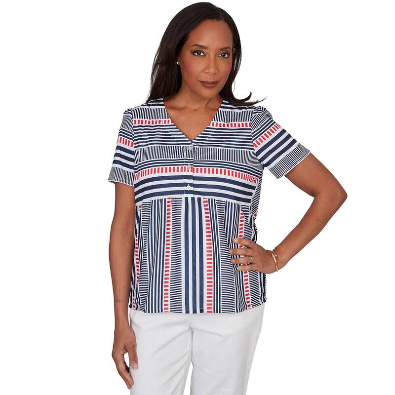 アルフレッド ダナー レディース トップス ティーシャツ Women ’ s Alfredunner Spliced Mixed Stripe Flutter Sleeve Tee Blue Multi 青碧