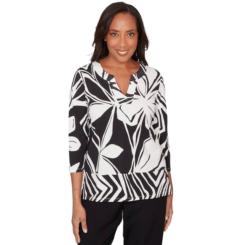アルフレッド ダナー レディース トップス シャツ フラワー柄 フラワー Women's Alfredunner Dramatic Abstract Floral Splitneck Top Black And White ホワイト｜ReVida 店 14,785円