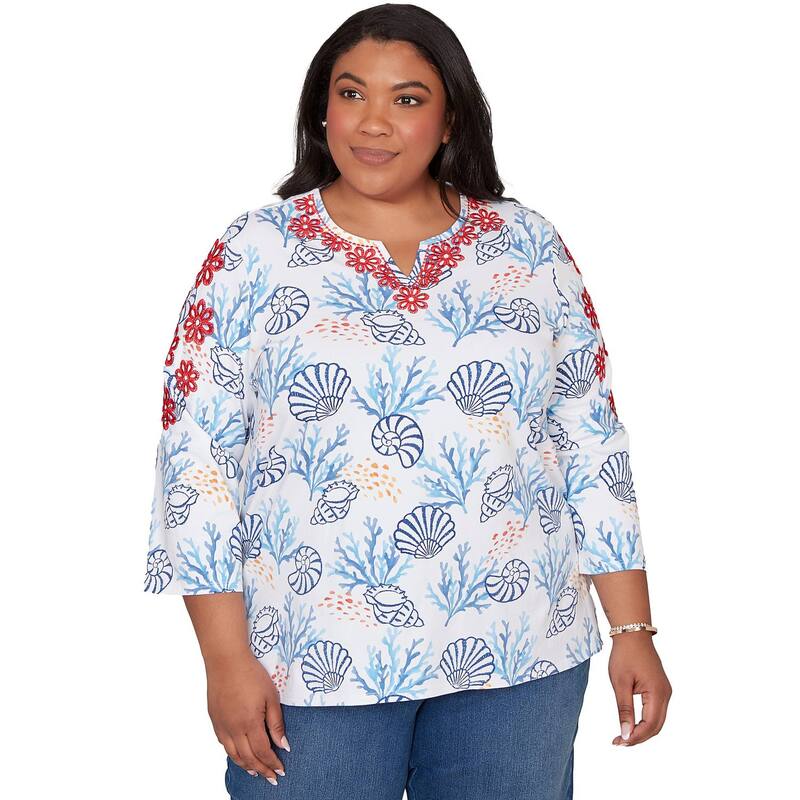 アルフレッド ダナー レディース トップス プルオーバー 足し加える大きさ 刷り上げる 刺しゅう Plusize Alfredunner Shell Print Embroidered Top Blue Mulit 青色