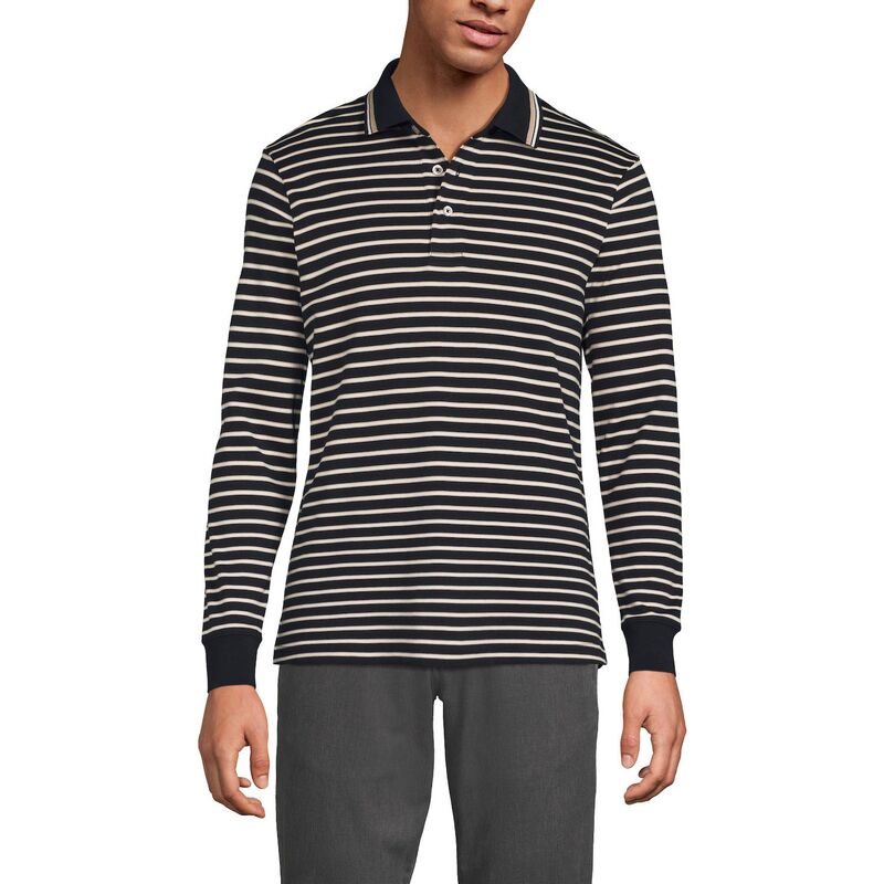 ランズ挙げ句の果て レディース トップス プルオーバー スポーツシャツ Men\u0027s Lands\u0027 End Soft Supima Polo Black Almond Stripe 黒いこと