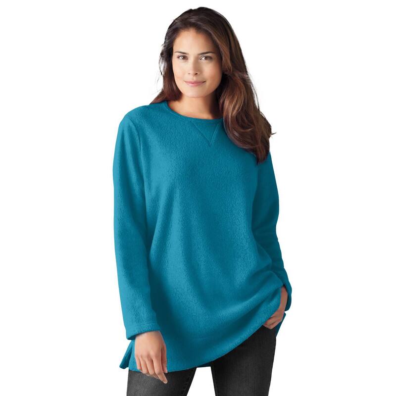 ウーマン ウィズイン レディース トップス Tシャツ クルーネック プラスサイズ スウェット Woman Within Plusize Crewneck Ultra Soft Sherpa Sweatshirt Deep Teal ティール｜ReVida 店