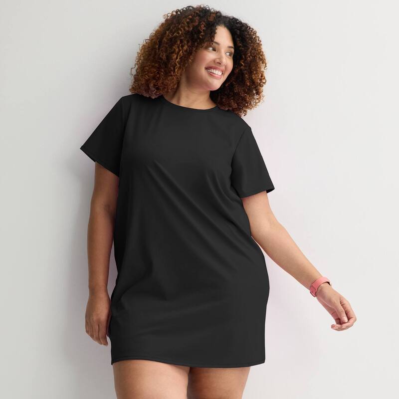 Tek Gear レディース トップス 衣装 つけ加える大きさ プルオーバー Plusize Tek Gear Essential Soft-Shirt Dress Mineral Black 黒いこと