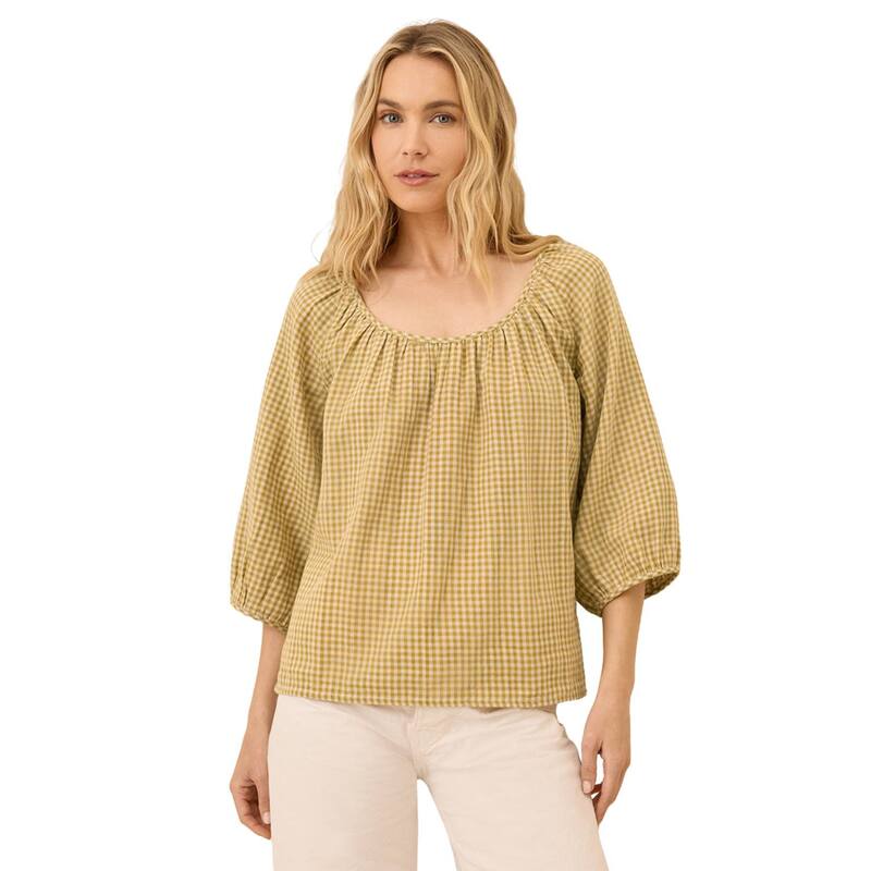 パクト レディース トップス プルオーバー Pact Coastal Double Gauze Scoop Neck Top Gold Gingham ゴールド