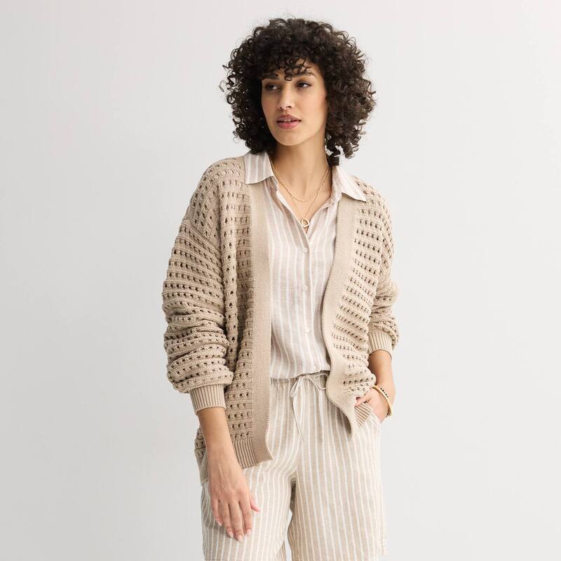 ソノマ レディース アウター ニット・セーター プチ カーディガン Petite Sonoma Goods For Life Fisherman Cardigan Sweater Mocha Froth モカ|ReVida 店