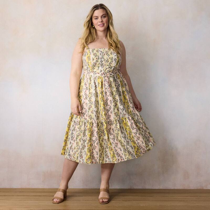 LC Lauren Conrad レディース トップス 衣裳 ティアード つけ加える大きさ MIDI ノースリーブ Plusize LC Lauren Conrad Sleeveless Tiered Midi Dress Multi Mila Boho Strp マルチ色つや