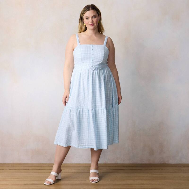 LC Lauren Conrad レディース トップス 衣裳 ティアード つけ加える大きさ MIDI ノースリーブ Plusize LC Lauren Conrad Sleeveless Tiered Midi Dressky Ginghamita