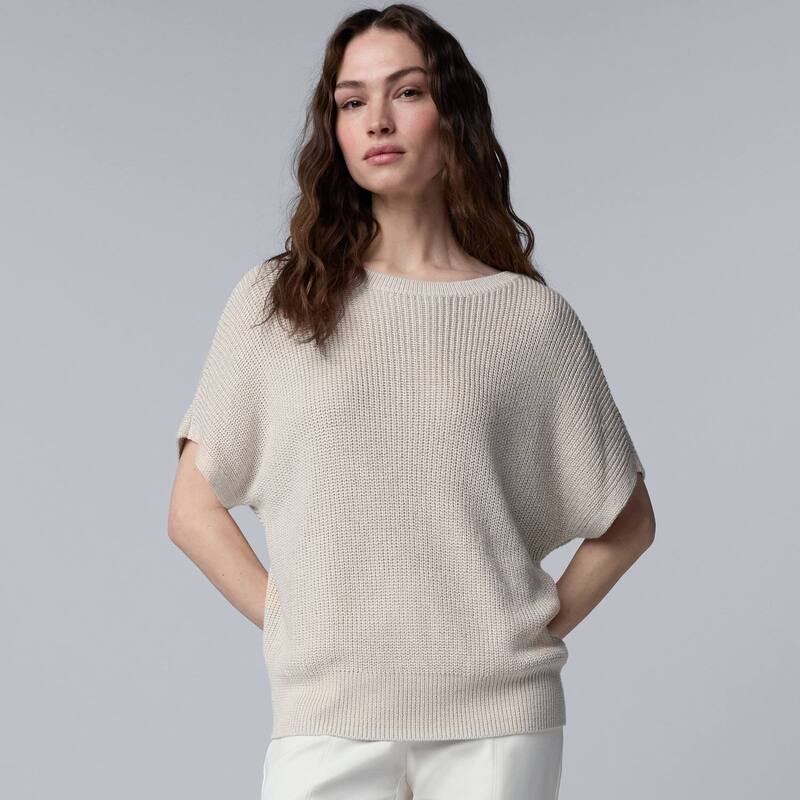 ヴェラウォン レディース アウター ニット・セーター Women'simply Vera Wang Boatneck Short Sleeve Sweater Top Sand Retreat サンド|ReVida 店