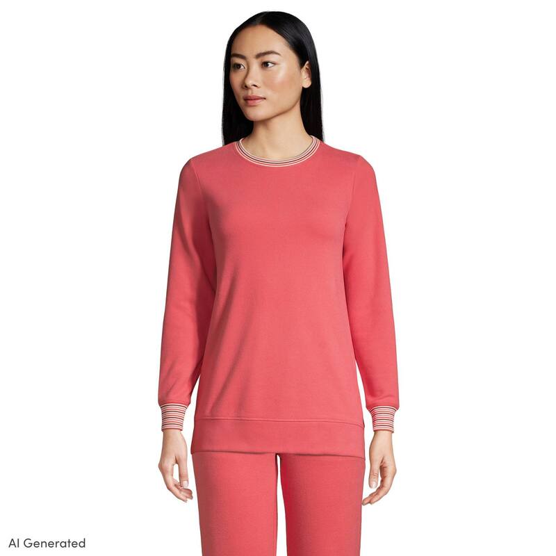 ランズエンド レディース トップス Tシャツ クルーネック スウェット Women's Lands' End Seriousweats Crewneck Sweatshirtunic Soft Rose Stripe ストライプ|ReVida 店