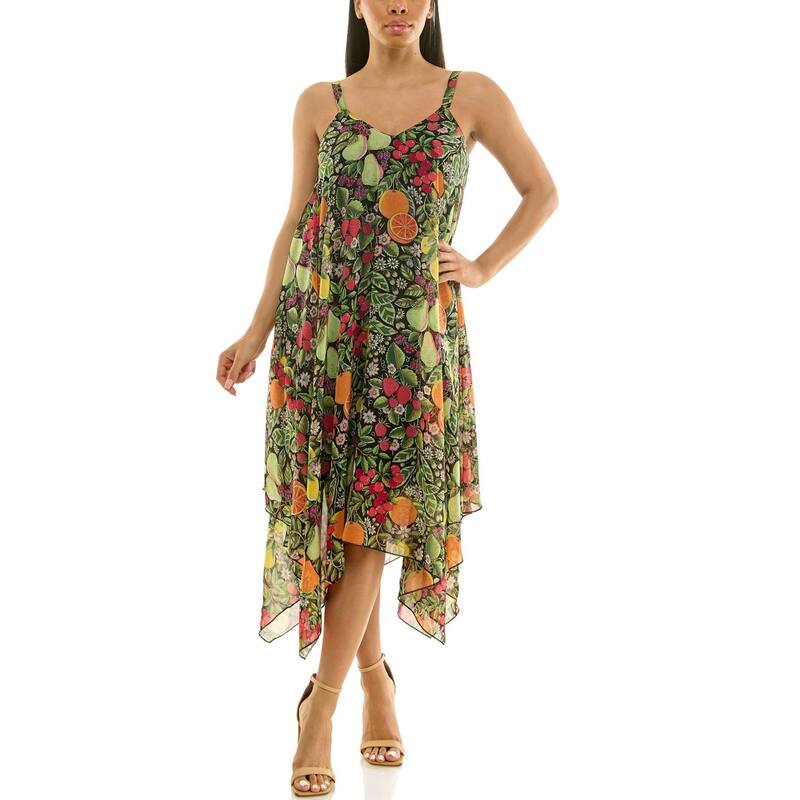 ニナレオナルド レディース トップス 衣装 Women\u0027s Nina Leonard Uneven Hem Dress Black Green Multi 黒いこと