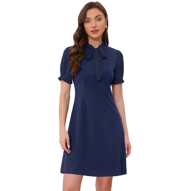 アレグラ ケー レディース トップス ワンピース ALLEGRA K Women's Bow Tie Keyhole Neck Short Sleevelegant Dress Navy Blue ネイビー｜ReVida 店
