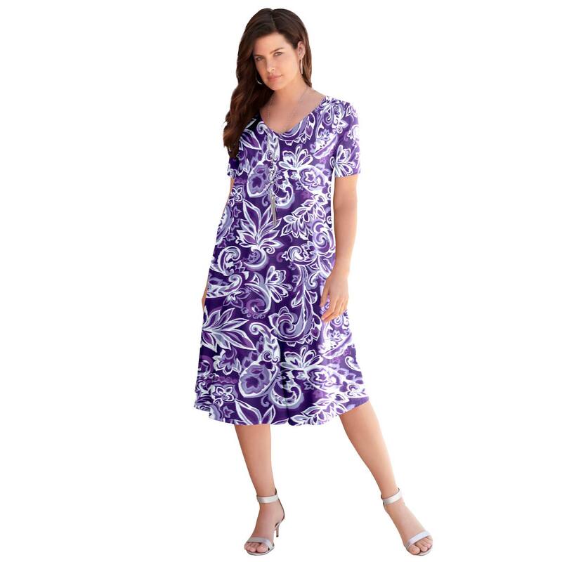 ロアマンズ レディース トップス 衣装 足し加える大きさ Roaman\u0027s Women\u0027s Plusize Short Sleeve Swing Dress Violet Floral 相撲取り草
