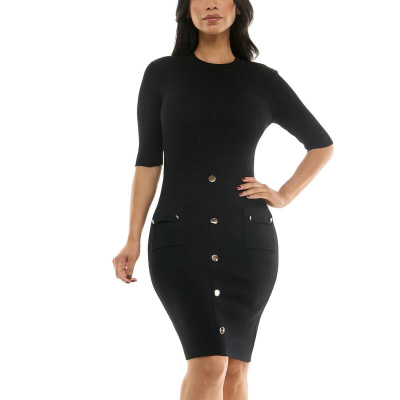 ニナレオナルド レディース トップス 衣装 労働者の一団のど首 スウェーター Women\u0027s Nina Leonard Crewneck Sweater Dress Black 黒いこと