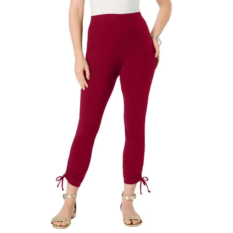 ロアマンズ レディース ボトムス カジュアルパンツ プラスサイズ ギャザー キャップ Roaman's Women's Plusize Side Tie Ruched Caprich Burgundy バーガンディ｜ReVida 店