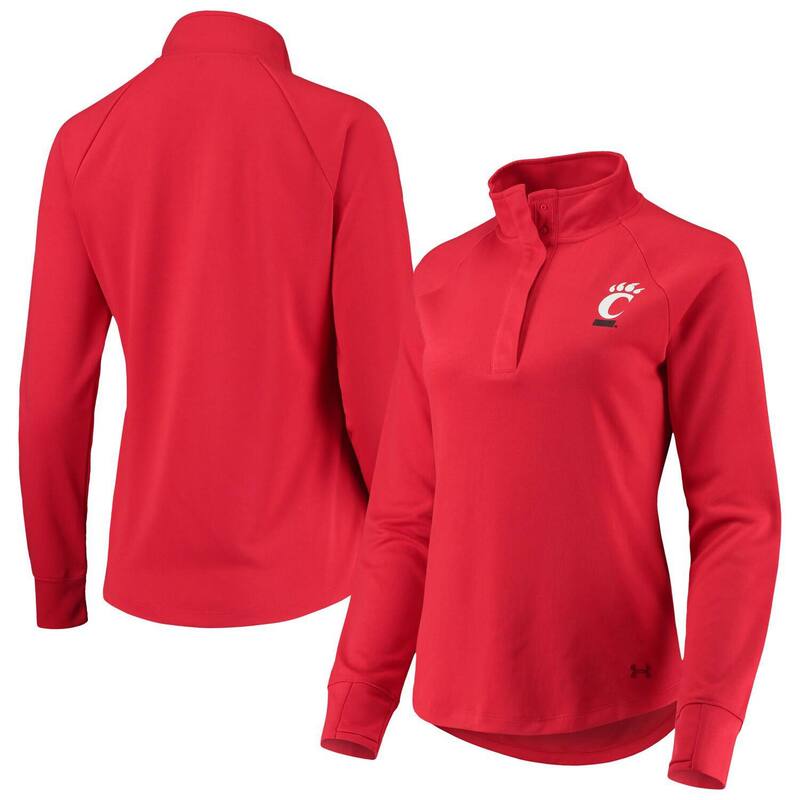 アンダーアーマー レディース アウター 上衣・上衣 編み物 Women\u0027s Under Armoured Cincinnati Bearcats Double Knit Raglan Quarter-Snap Jacket Cin Red 赤いこと