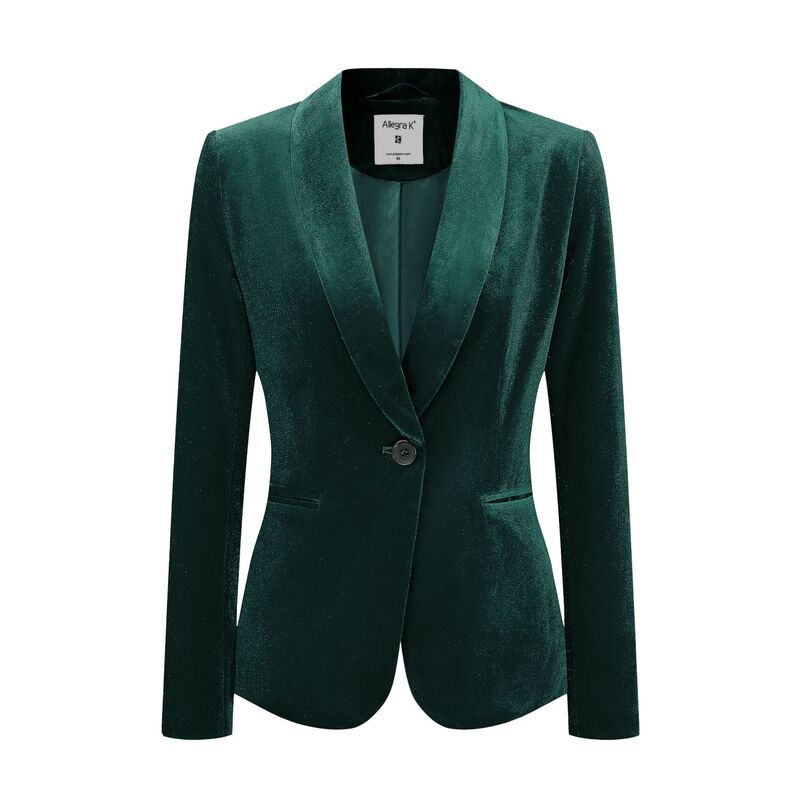アレグラ ケー レディース アウター 上衣・上衣 天鵝絨 スポーツジャケット ALLEGRA K Women\u0027s Work Shawl Collar Long Sleeve One Button Velvet Blazer Deep Green 緑であること