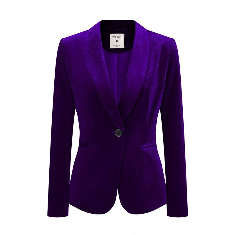 アレグラ ケー レディース アウター 上衣・上衣 天鵞絨 スポーツジャケット ALLEGRA K Women\u0027s Work Shawl Collar Long Sleeve One Button Velvet Blazer Deepurple パープル