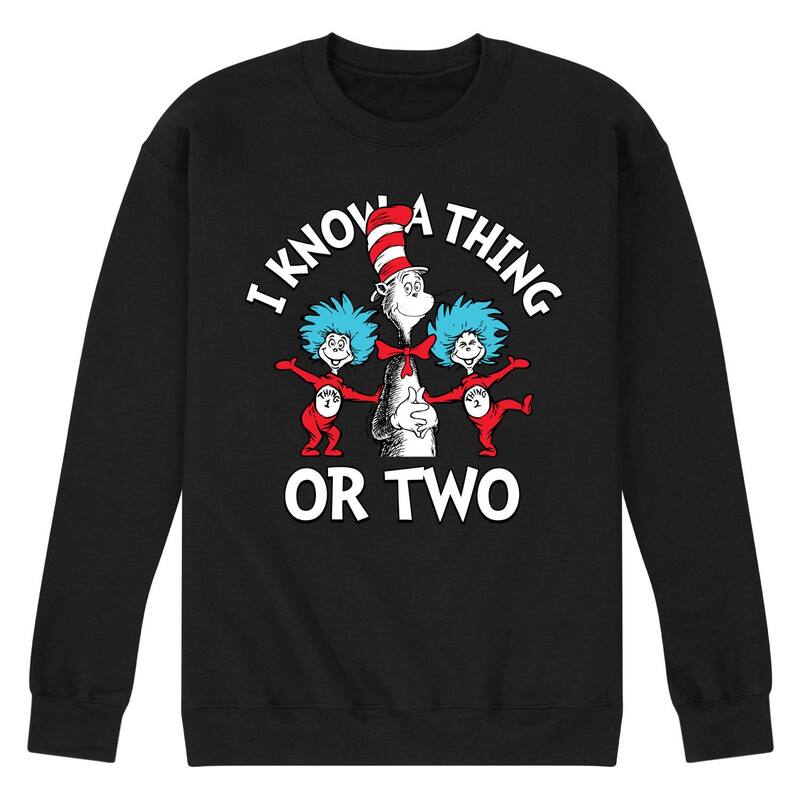 アニメ文字記号 レディース トップス プルオーバー 汗水 グラフィック Licensed Character Men\u0027s Dr Seuss The Cat In The Hat I Know A Thing Or Two Graphic Sweatshirt Black 黒いこと