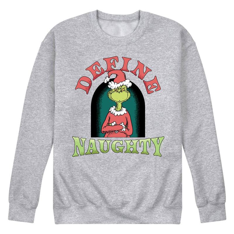 アニメ文字記号 レディース トップス プルオーバー 流汗 フリース Licensed Character Men\u0027s Dr. Seuss The Grinch Define Naughty Fleece Sweatshirt Heather Gray 薄墨色