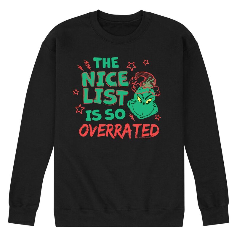 アニメ文字記号 レディース トップス プルオーバー 汗水 フリース Licensed Character Men\u0027s Dr. Seuss The Grinch Nice List Overrated Fleece Sweatshirt Black 黒いこと