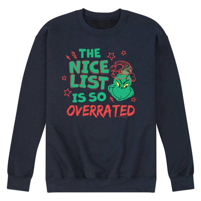 アニメ文字記号 レディース トップス プルオーバー 汗水 フリース Licensed Character Men\u0027s Dr. Seuss The Grinch Nice List Overrated Fleece Sweatshirt Navy 米国海軍