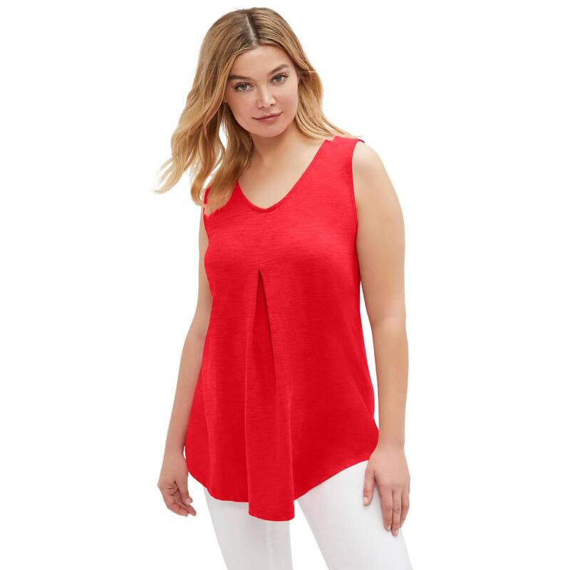 Ellos レディース トップス プルオーバー 足し加える大きさ ellos Plusize Tank Tunic With Inverted Pleat Hot Red 赤いこと