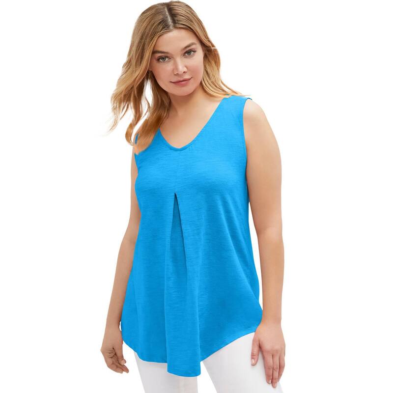 Ellos レディース トップス プルオーバー 足し加える大きさ ellos Plusize Tank Tunic With Inverted Pleat Iris Blue 青色