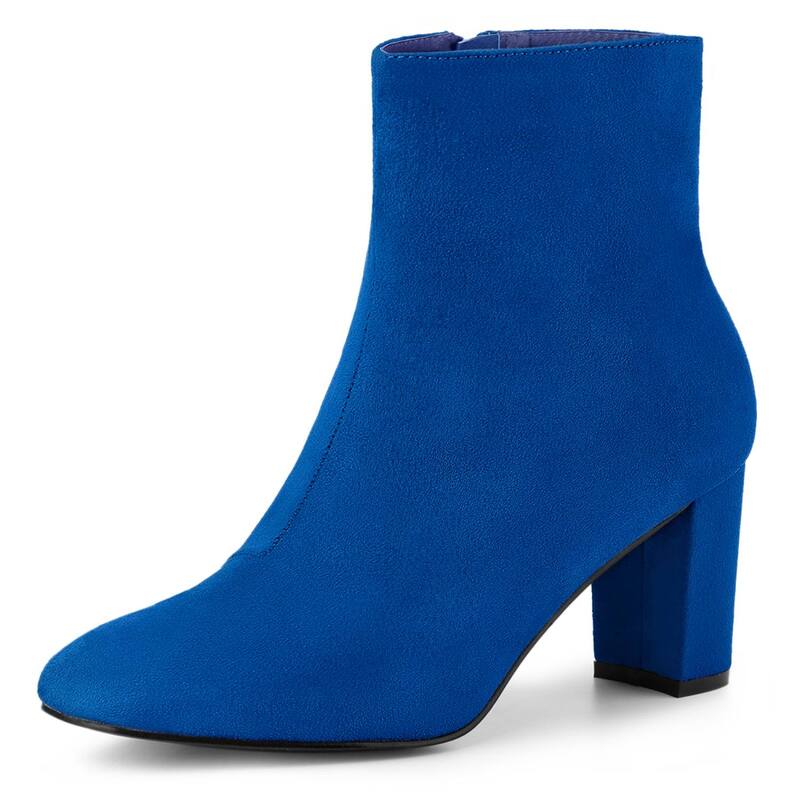 アレグラ ケー レディース シューズ ブーツ・レインブーツ アンクル ヒール ALLEGRA K Women's Dresside Zip Chunky Heel Ankle Boots Dark Blue ブルー|ReVida 店