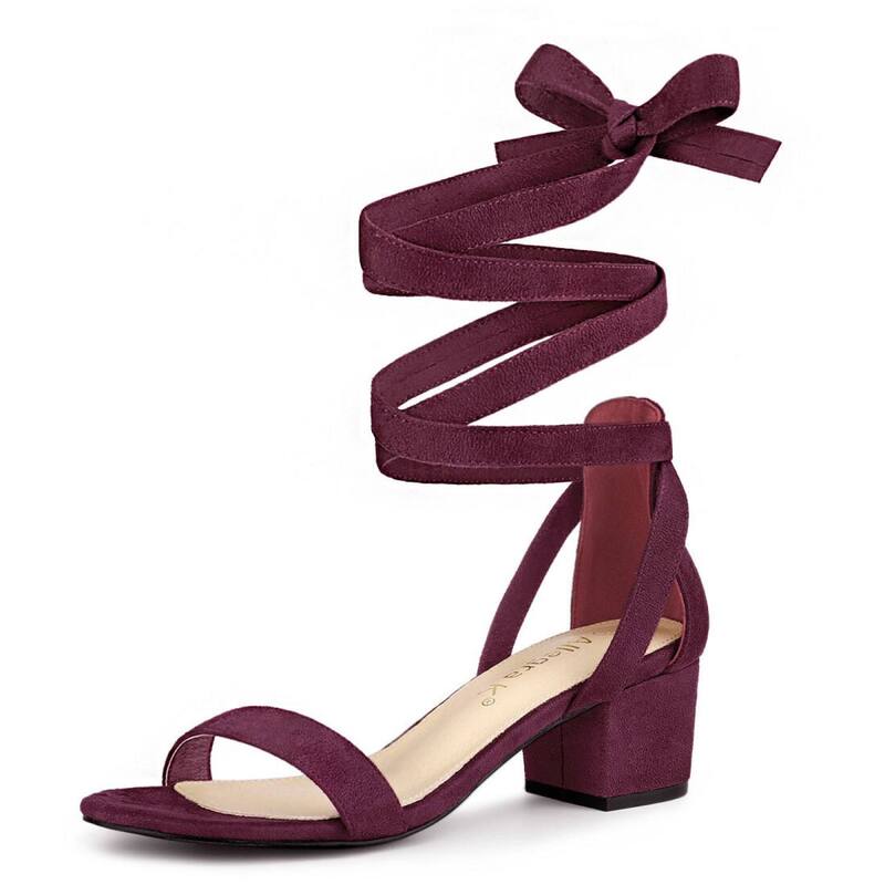 アレグラ ケー レディース シューズ パンプス サンダル レース ヒール ALLEGRA K Women's Open Toe Block Heelace Up Heels Heel Sandals Burgundy バーガンディ｜ReVida 店