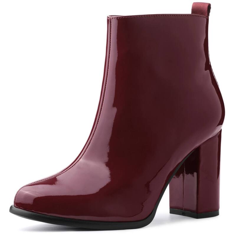 アレグラ ケー レディース シューズ ブーツ・レインブーツ アンクル 踵 ALLEGRA K Women\u0027s Round Toe Zipper Chunky Heels Ankle Boots Burgundy バーガンディ