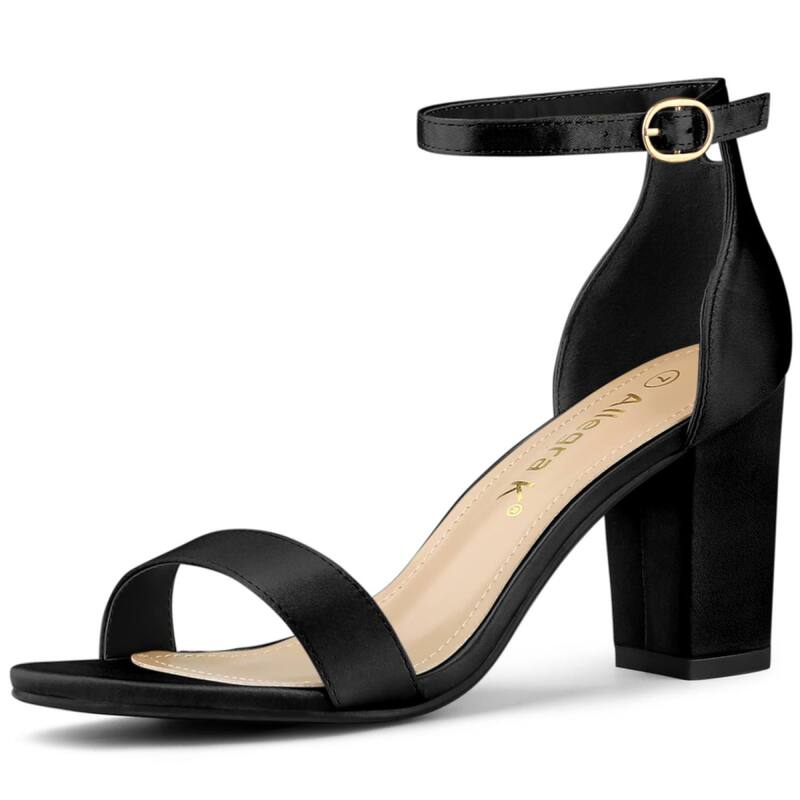 アレグラ ケー レディース シューズ パンプス サンダル サテン アンクル ヒール ALLEGRA K Women'satin Open Toe Ankle Strap Chunky Heelsandals Black ブラック｜ReVida 店