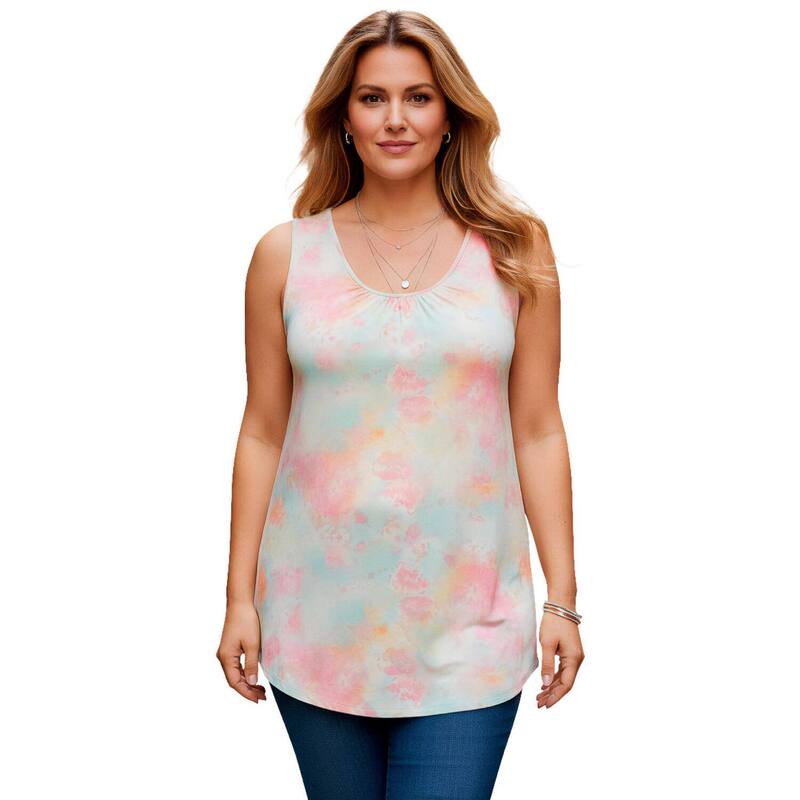 ロアマンズ レディース トップス Tシャツ ドレープラスサイズ Roaman's Women's Plusize Ultra Drape Tank Top Multi Mist Floral マルチカラー｜ReVida 店