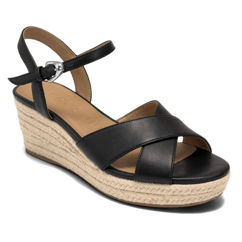 エアロソールズ レディース シューズ パンプス サンダル アンクル Aerosoles Casarina Women\u0027s Wedgespadrille Sandals With Ankle Strap Black 黒いこと