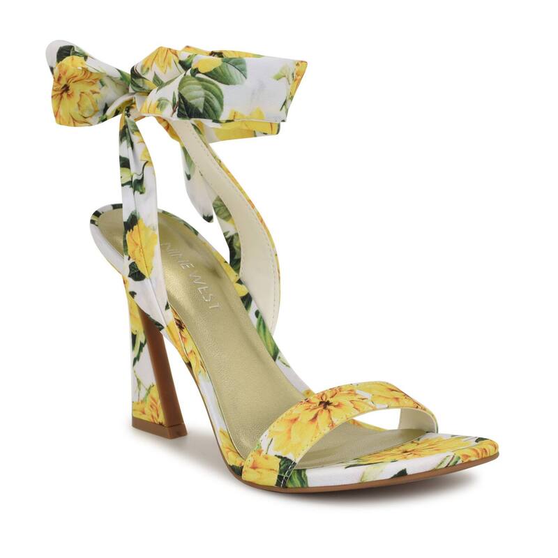 ナインウェスト レディース シューズ パンプス サンダル ヒール Nine West Kobs Women's Open Toe Heeled Sandals With Bow Accent Yellow Multi イエロー｜ReVida 店