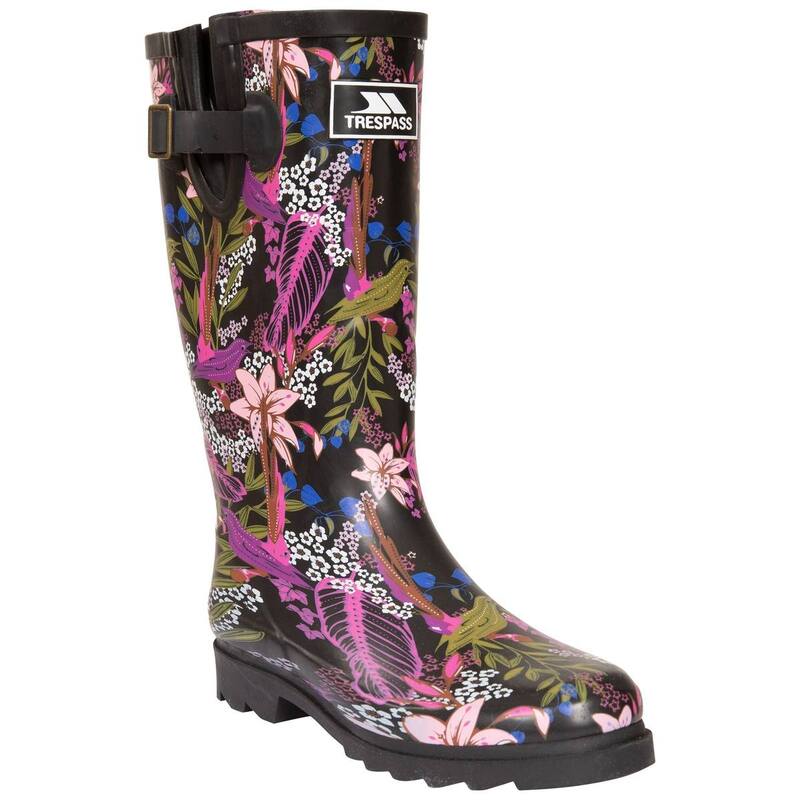 トレス通行手形 レディース シューズ ブーツ・レインブーツ お花柄 お花 Trespass Womens/Ladies Elena Floral Wellington Boots Black And Green Print 黒いこと