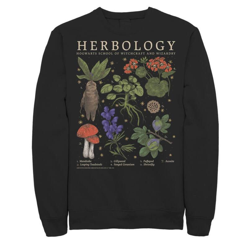 アニメ文字記号 レディース トップス プルオーバー 汗水 Licensed Character Men\u0027s Harry Potter Herbology Herb Refernce Grid Sweatshirt Black 黒いこと