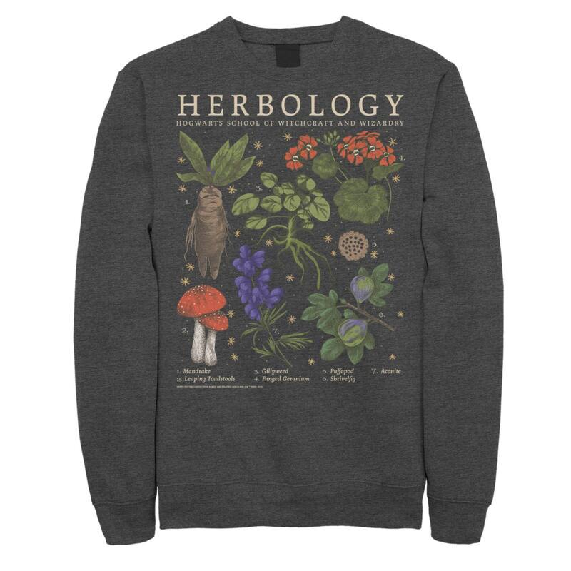 アニメ文字記号 レディース トップス プルオーバー 汗水 Licensed Character Men\u0027s Harry Potter Herbology Herb Refernce Grid Sweatshirt Charcoal Heather 濃灰色