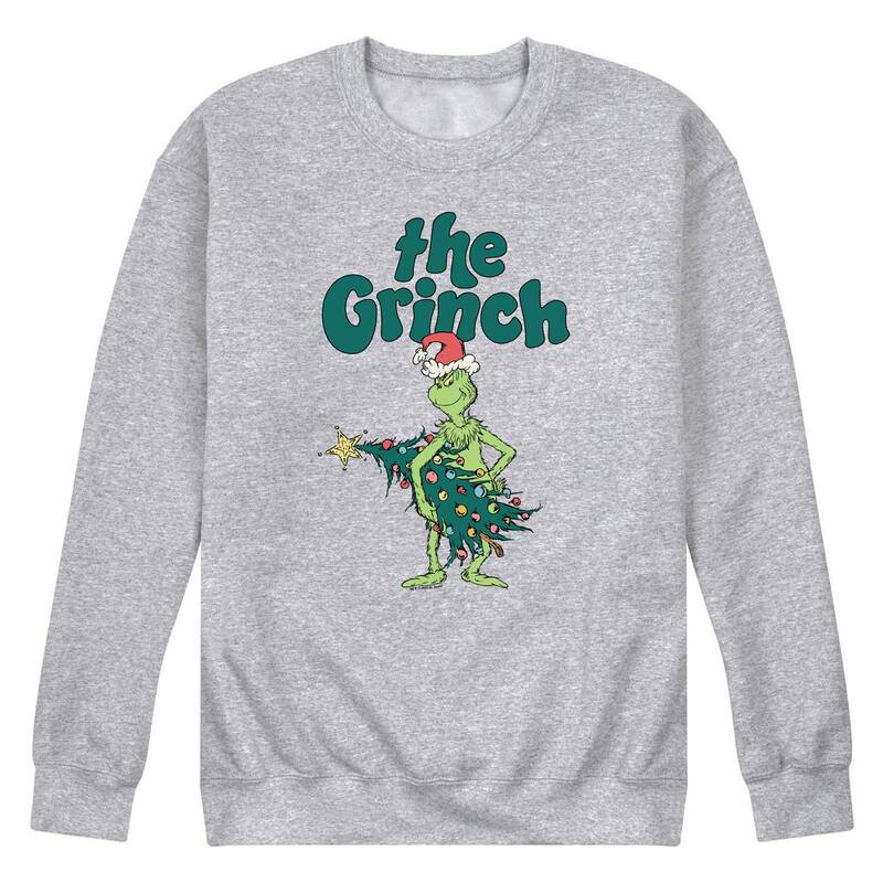 アニメ文字記号 レディース トップス プルオーバー 汗水 フリース Licensed Character Men\u0027s Dr. Seuss The Grinch Tree Fleece Sweatshirt Heather Gray 薄墨色